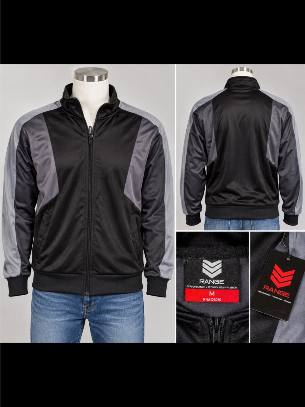 RANGE Men's Black & Gray Track Jacket NWT